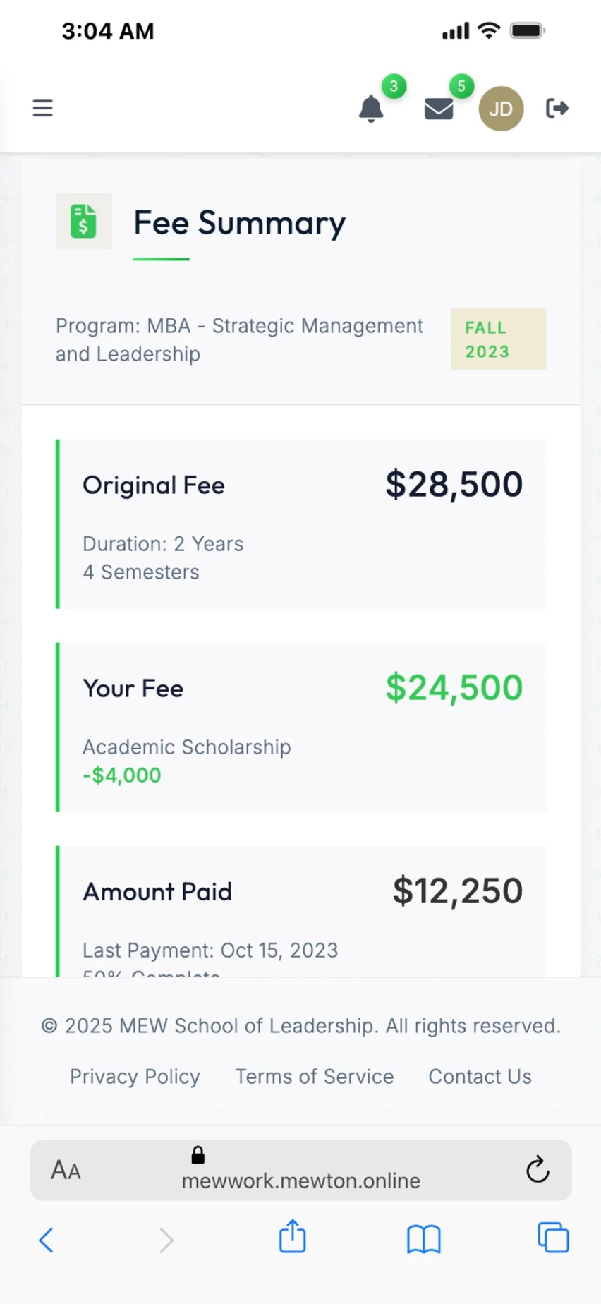 Fee Summary